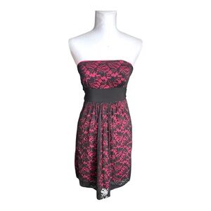 Vintage Y2K Wet Seal Sleeveless Pink Black Lace Mini Dress witchy vamp goth sz S